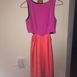 Pink and orange color blocked dress